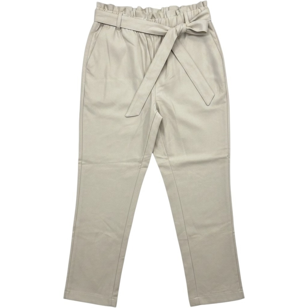 Bagatelle Collection Faux Leather Paperbag Waist Belted Pants Cream Small NEW